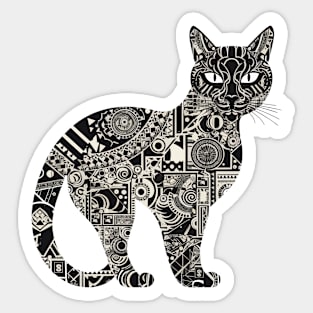 Cat Silhouette Filled With Intricate Geometric Patterns Sticker